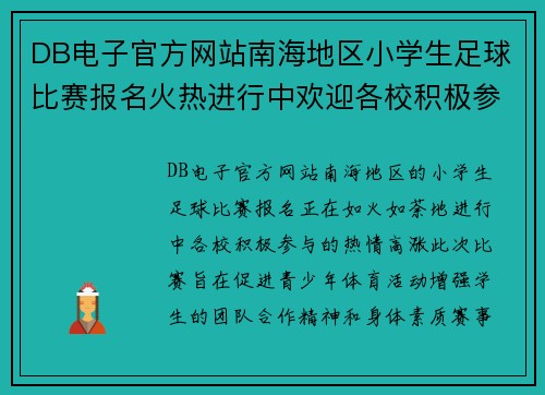 DB电子官方网站南海地区小学生足球比赛报名火热进行中欢迎各校积极参与