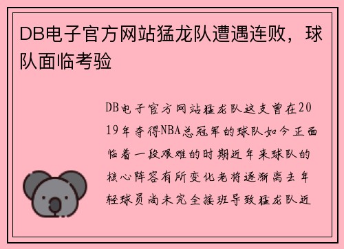 DB电子官方网站猛龙队遭遇连败，球队面临考验